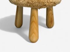 Danish Modern Style Honey Sheepskin Maple Shearling Footstools 21st C  - 4180090