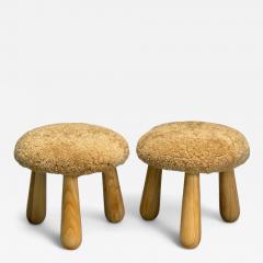 Danish Modern Style Honey Sheepskin Maple Shearling Footstools 21st C  - 4185998