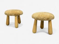 Danish Modern Style Honey Sheepskin Maple Shearling Footstools 21st C  - 4310128