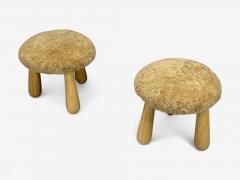 Danish Modern Style Honey Sheepskin Maple Shearling Footstools 21st C  - 4310129