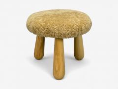 Danish Modern Style Honey Sheepskin Maple Shearling Footstools 21st C  - 4310130