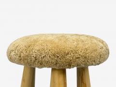 Danish Modern Style Honey Sheepskin Maple Shearling Footstools 21st C  - 4310131