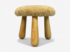 Danish Modern Style Honey Sheepskin Maple Shearling Footstools 21st C  - 4310132