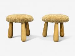 Danish Modern Style Honey Sheepskin Maple Shearling Footstools 21st C  - 4310133