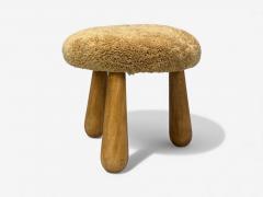 Danish Modern Style Honey Sheepskin Maple Shearling Footstools USA 21st c  - 4425753