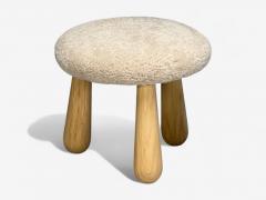 Danish Modern Style Sheepskin Stools Beige Shearling Maple USA 21st c  - 4413659