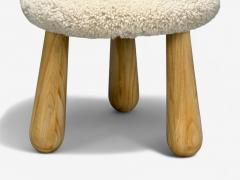 Danish Modern Style Sheepskin Stools Beige Shearling Maple USA 21st c  - 4413661