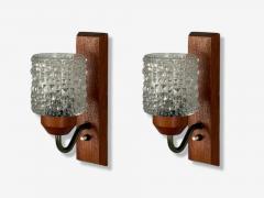 Danish Modern Teak Brass Glass Wall Lights Denmark 1960s - 4325092