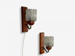 Danish Modern Teak Brass Glass Wall Lights Denmark 1960s - 4325095