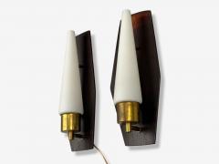 Danish Modern Teak Brass Opaline Glass Wall Lights Denmark 1960s - 4359034