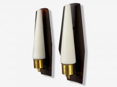 Danish Modern Teak Brass Opaline Glass Wall Lights Denmark 1960s - 4359035