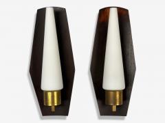 Danish Modern Teak Brass Opaline Glass Wall Lights Denmark 1960s - 4359036