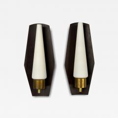 Danish Modern Teak Brass Opaline Glass Wall Lights Denmark 1960s - 4361260