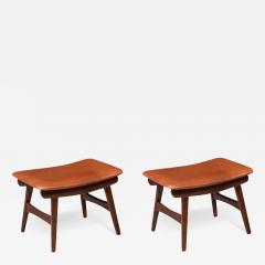 Danish Modern Teak Cognac Leather Stools by Fredly Mobelfabrik - 3306990