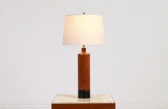 Danish Modern Teak Leather Table Lamp with Brass Inlaid by H Paaske - 2648549