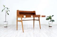 Danish Modern Teak Oak Two Tier Desk with Brass Accents - 2415776