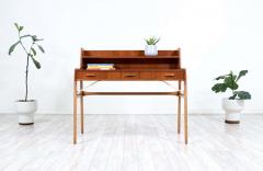 Danish Modern Teak Oak Two Tier Desk with Brass Accents - 2415777