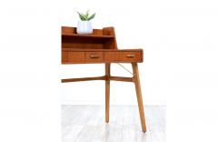 Danish Modern Teak Oak Two Tier Desk with Brass Accents - 2415781