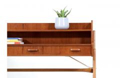 Danish Modern Teak Oak Two Tier Desk with Brass Accents - 2415784