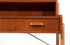 Danish Modern Teak Oak Two Tier Desk with Brass Accents - 2415785
