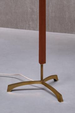 Danish Modern Three Legged Floor Lamp in Brass Teak and Textured Shade 1950s - 3634436