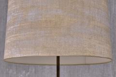Danish Modern Three Legged Floor Lamp in Brass Teak and Textured Shade 1950s - 3634437