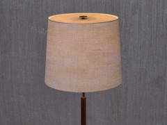 Danish Modern Three Legged Floor Lamp in Brass Teak and Textured Shade 1950s - 3634438