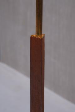 Danish Modern Three Legged Floor Lamp in Brass Teak and Textured Shade 1950s - 3634440
