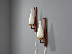 Danish Modern Wall Lights or Sconces Teak Brass Opal Glass Denmark 1960s - 4802639