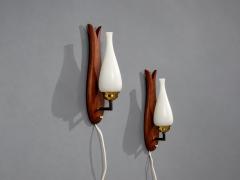 Danish Modern Wall Lights or Sconces Teak Brass Opal Glass Denmark 1960s - 4802640
