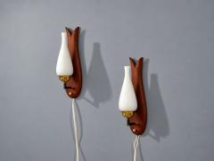 Danish Modern Wall Lights or Sconces Teak Brass Opal Glass Denmark 1960s - 4802641