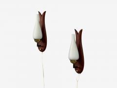Danish Modern Wall Lights or Sconces Teak Brass Opal Glass Denmark 1960s - 4802642