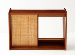 Danish Modern Wicker Wall Cabinet Shelf with Mirror 1950 - 3153002