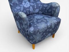 Danish Modern Wingback Chair Blue Fabric Wood Denmark 1940s - 4510106