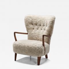 Danish Oak and Sheepskin Armchair Denmark ca 1940s - 4681316