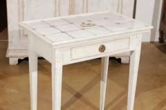 Danish Painted Wood Side Table with Tile Top Rooster Motif and Single Drawer - 3451031