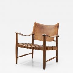 Danish Patinated Leather Safari Chair Denmark ca 1960s - 2565165