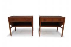 Danish Teak Nightstands Side Tables with Orange Tiles - 3535363