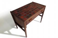 Danish Teak Nightstands Side Tables with Orange Tiles - 3535364