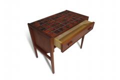 Danish Teak Nightstands Side Tables with Orange Tiles - 3535397
