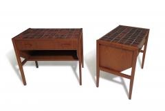 Danish Teak Nightstands Side Tables with Orange Tiles - 3535399