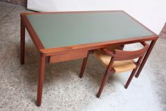 Danish Teak Writing Table with Green Top and Matching Chair - 683803