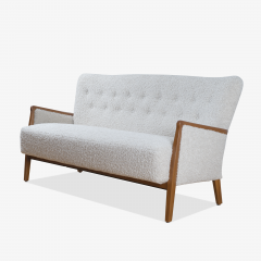 Danish Wood Frame Settee in Ivory Faux Lambswool - 2149268