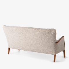 Danish Wood Frame Settee in Ivory Faux Lambswool - 3295744