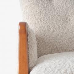 Danish Wood Frame Settee in Ivory Faux Lambswool - 3295750