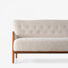 Danish Wood Frame Settee in Ivory Faux Lambswool - 3295751