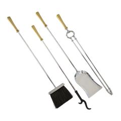 Danny Alessandro Danny Alessandro Fireplace Tool Set in Polished Steel and Brass 1980s - 2097254