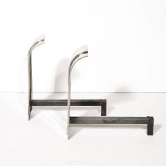 Danny Alessandro Pair of Mid Century Curved Top Polished Nickel Andirons by Danny Alessandro - 3752548