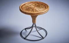 Danny Ho Fong Danny Ho Fong stool in metal and wicker USA 1960s - 3227605