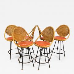 Danny Ho Fong Set of 6 Mid Century Modern Bar Stools by Danny Ho Fong US 1960s - 1509824